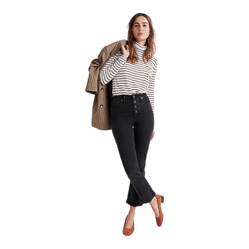 Madewell Cali Demi Button Front Boot Cut Denim Jeans in Bellspring Wash